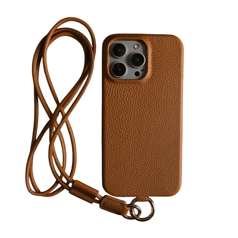 Genuine Leather Case for iPhone with Lanyard Strap