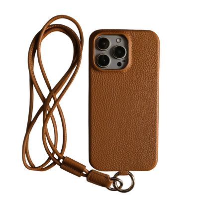 Genuine Leather Case for iPhone with Lanyard Strap
