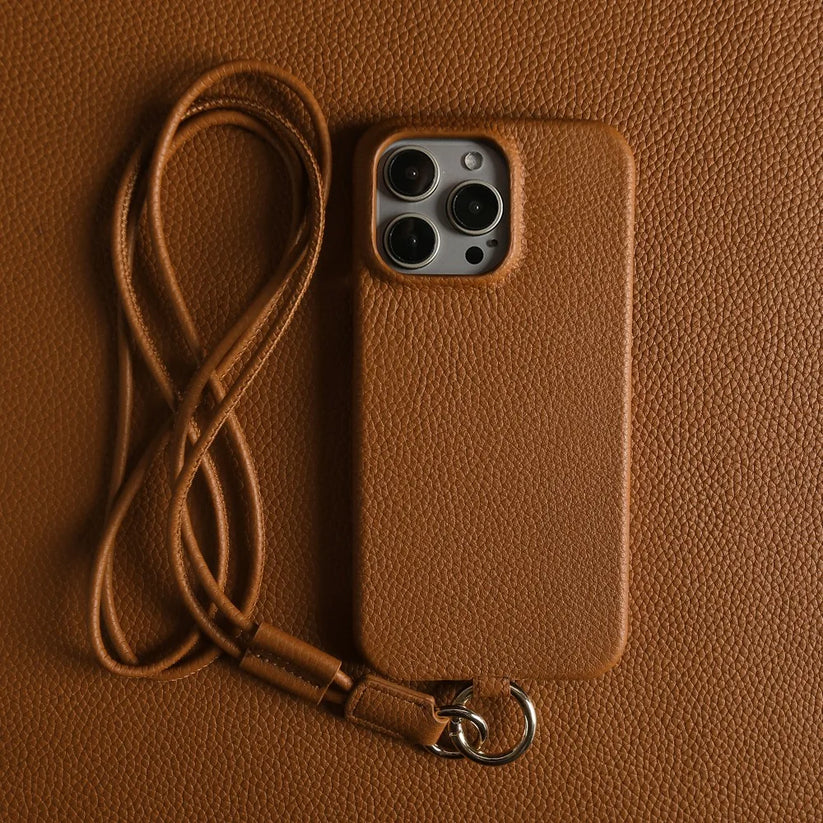 Genuine Leather Case for iPhone with Lanyard Strap