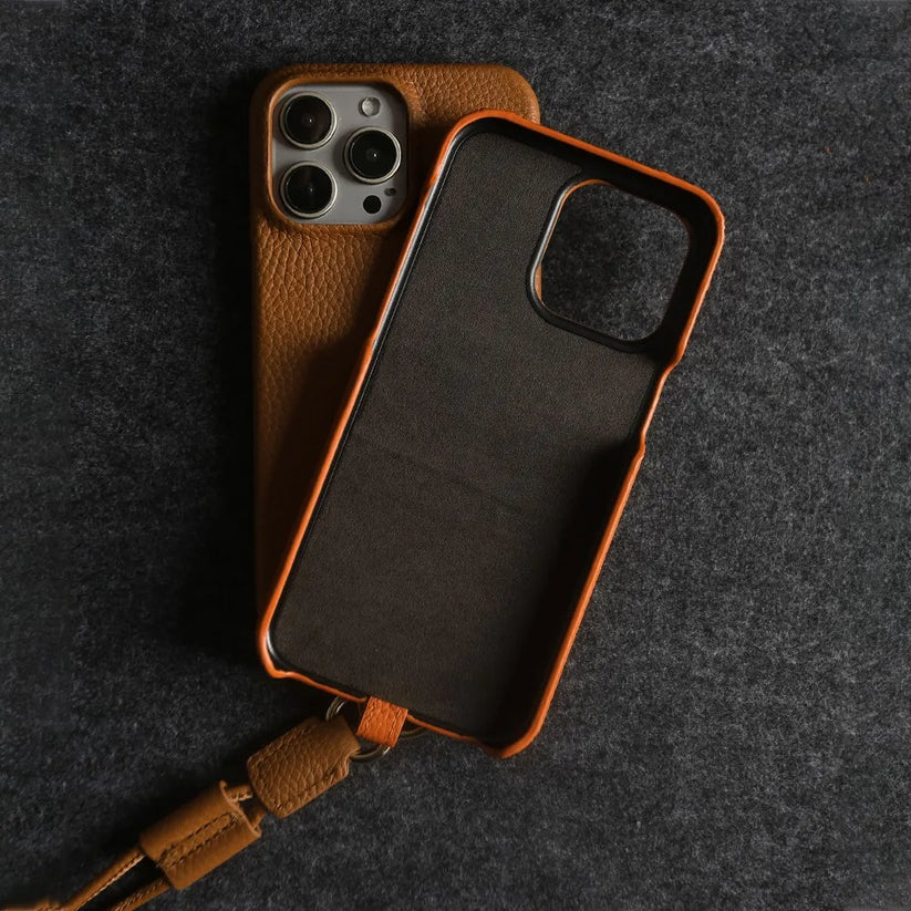 Genuine Leather Case for iPhone with Lanyard Strap