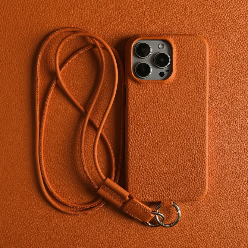 Genuine Leather Case for iPhone with Lanyard Strap