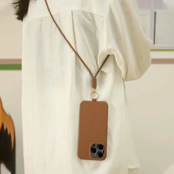 Genuine Leather Case for iPhone with Lanyard Strap