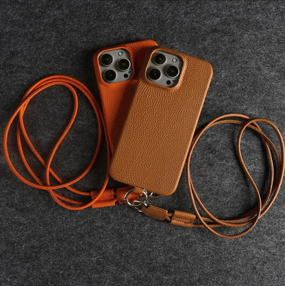 Genuine Leather Case for iPhone with Lanyard Strap