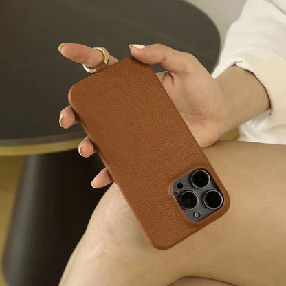 Genuine Leather Case for iPhone with Lanyard Strap