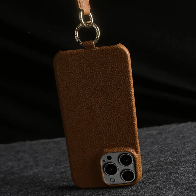 Genuine Leather Case for iPhone with Lanyard Strap