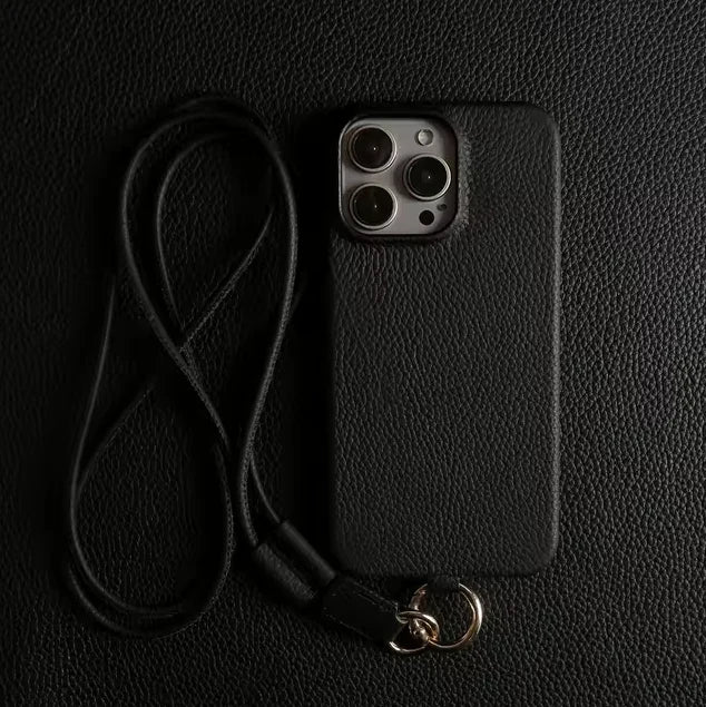 Genuine Leather Case for iPhone with Lanyard Strap
